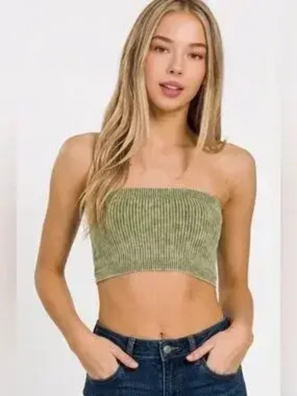 Zenana Washed Ribbed Seamless Tube Top - Picture 2 of 4